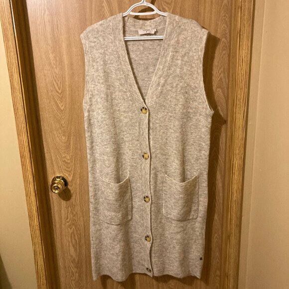 #51Cream Long Sweater Vest with Round Buttons, Size Large - Picture 1 of 7
